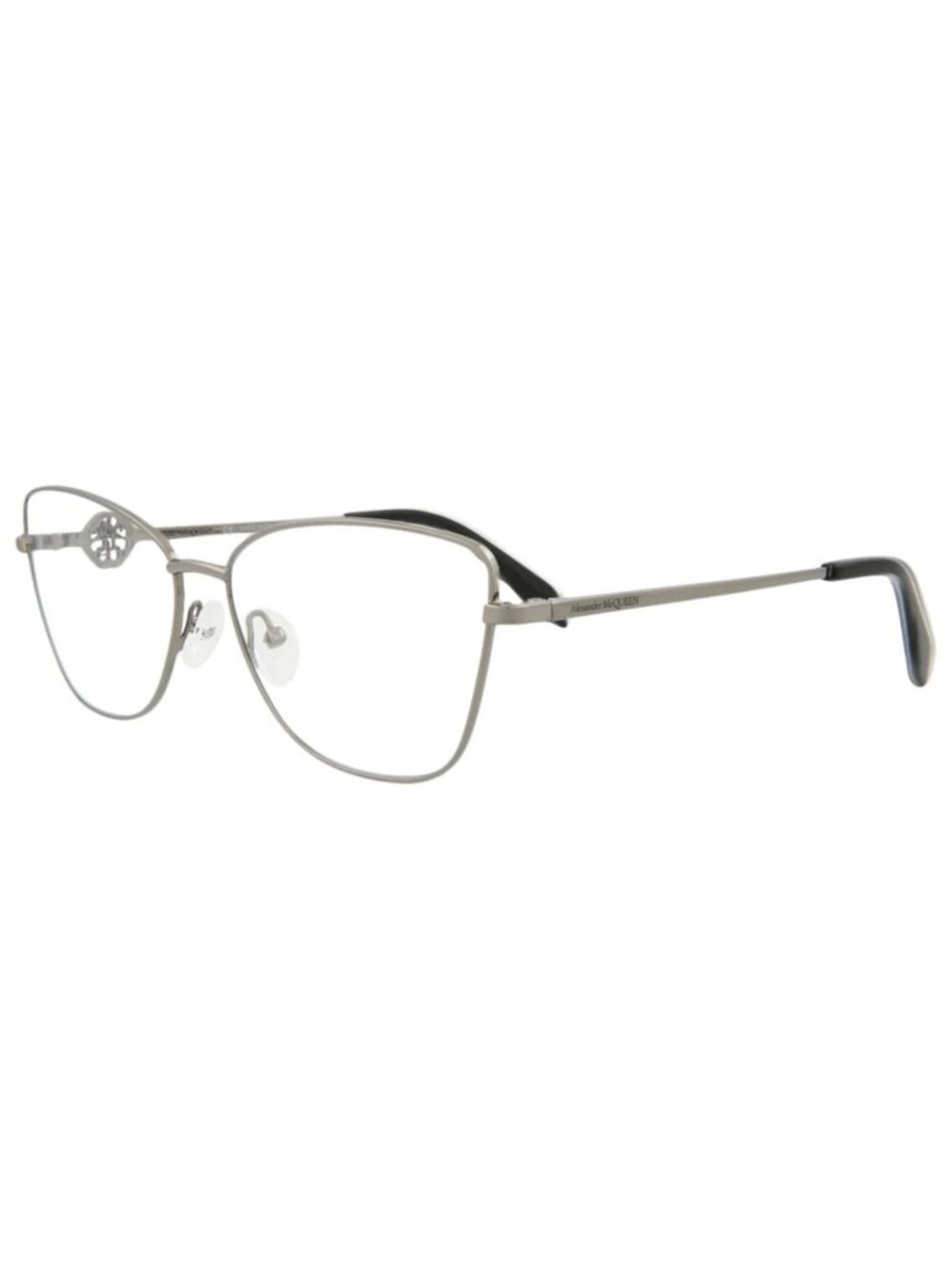New Alexander McQueen Women's Eyeglasses Cat Eye Metal Frame Ruthenium Ruthenium